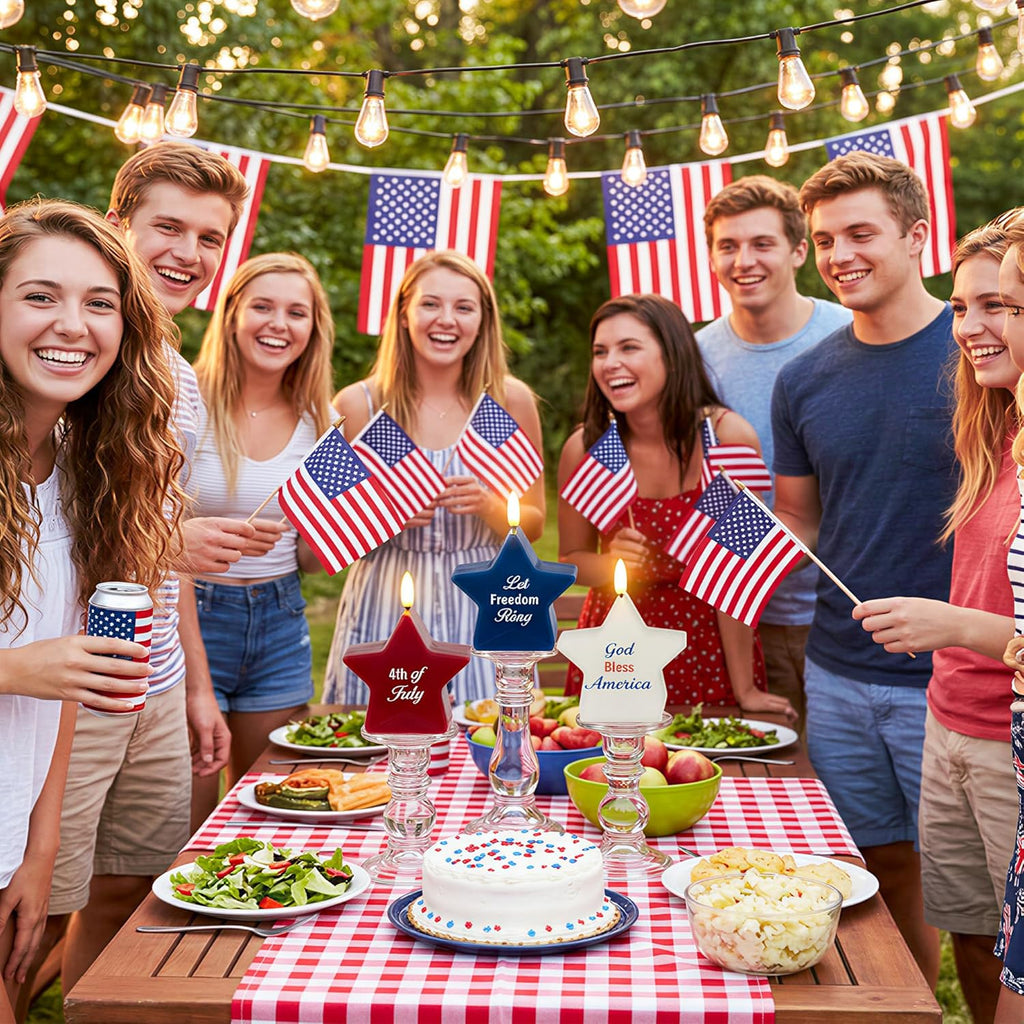 4Th of July Star Shaped Flameless Candles with Remote and Timer, Real Wax Red White and Blue LED Candles, 250Th Anniversary Patriotic Battery Operated Fourth of July Decor Set