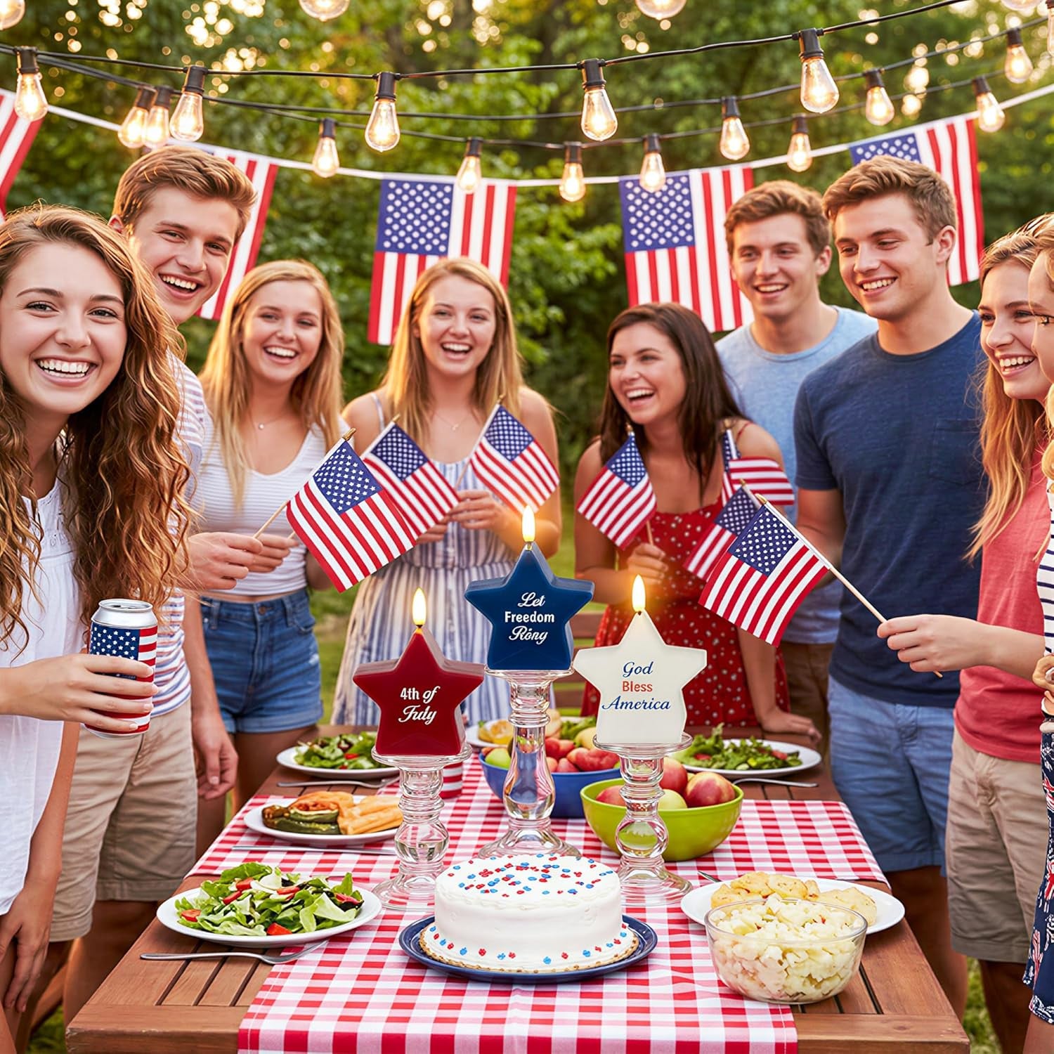 4Th of July Star Shaped Flameless Candles with Remote and Timer, Real Wax Red White and Blue LED Candles, 250Th Anniversary Patriotic Battery Operated Fourth of July Decor Set