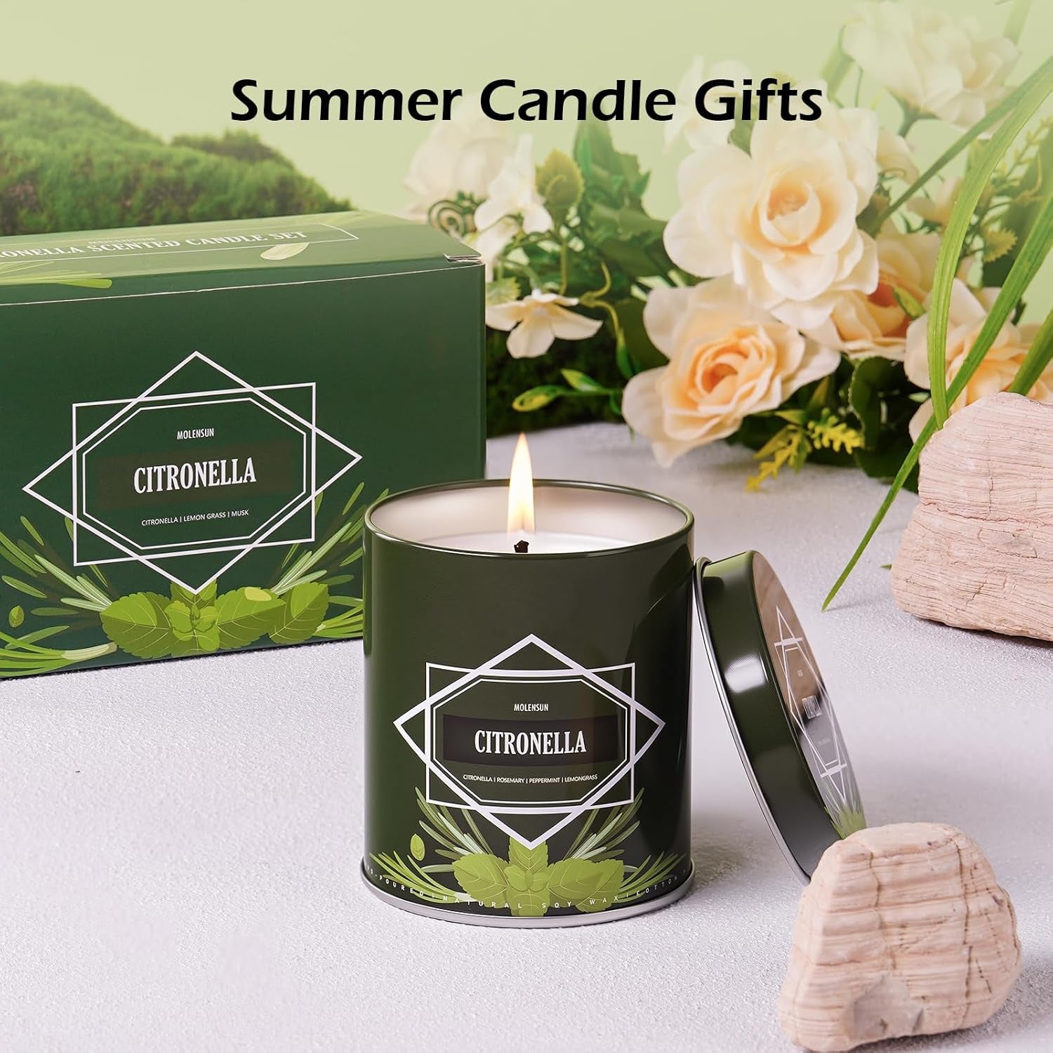 Citronella Candles Outdoor 4-Pack, Total 36Oz Citronella Candles for outside Patio, Camping & Garden, Summer Gifts for Indoor Home Scented, 50-Hour Burn Time, 9 Ounce Each