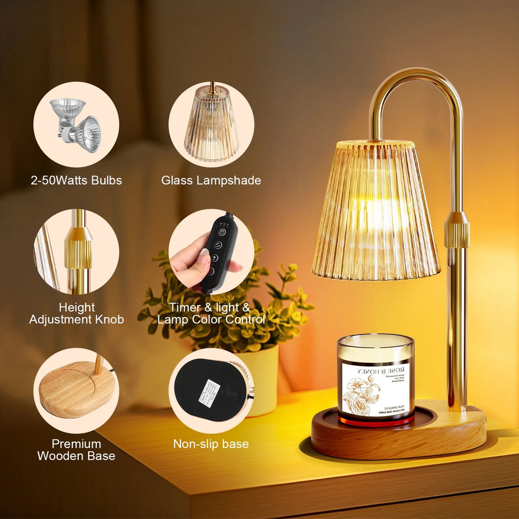 Candle Warmer Lamp with Timer, Dimmable Candle Warmer for Jar Candles, Height Adjustable Wax Melts Warmer, Birthday Gifts for Women Mom, House Warming Gifts